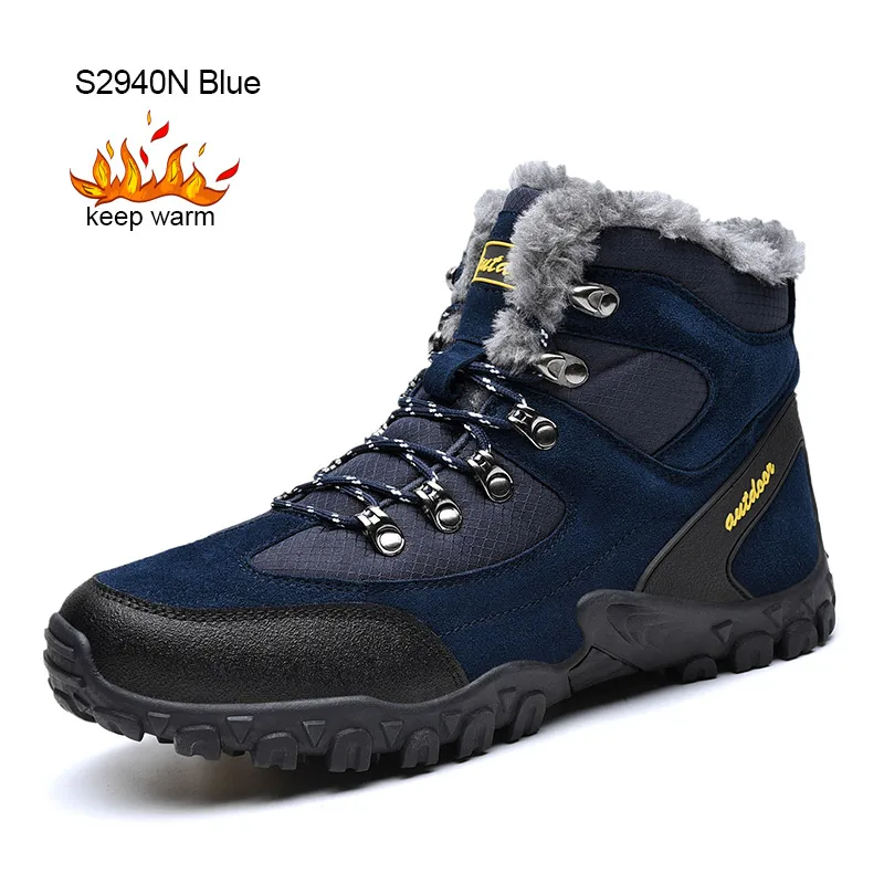 S2940N Blue SUROM/Новые мужские зимние ботинки теплые плюшевые уличные Нескользящие резиновые ботильоны Мужская модная хлопковая обувь на толстой подошве из водонепроницаемого материала - Цвет: S2940N Blue