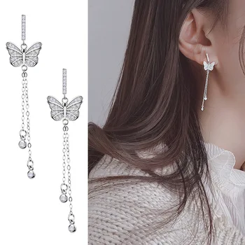 

Solid 925 Sterling Silver Butterfly Tassel Drop Earrings Romantic Jewelry for Women Girls Wedding Birthday Mother's Day Gifts
