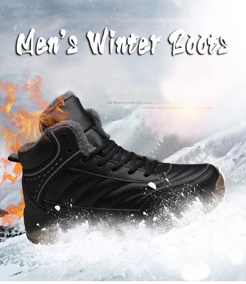 Classic Men Winter Ankle Boots Thick Plush Keep Warm Men Snow Boots Outdoor Man Leather Waterproof Winter Boots Work Shoes 39-48