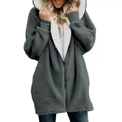 Осенне-зимняя верхняя одежда модный Пушистый Плюшевый теплый длинный негабаритный женский жакет на молнии с карманом с капюшоном