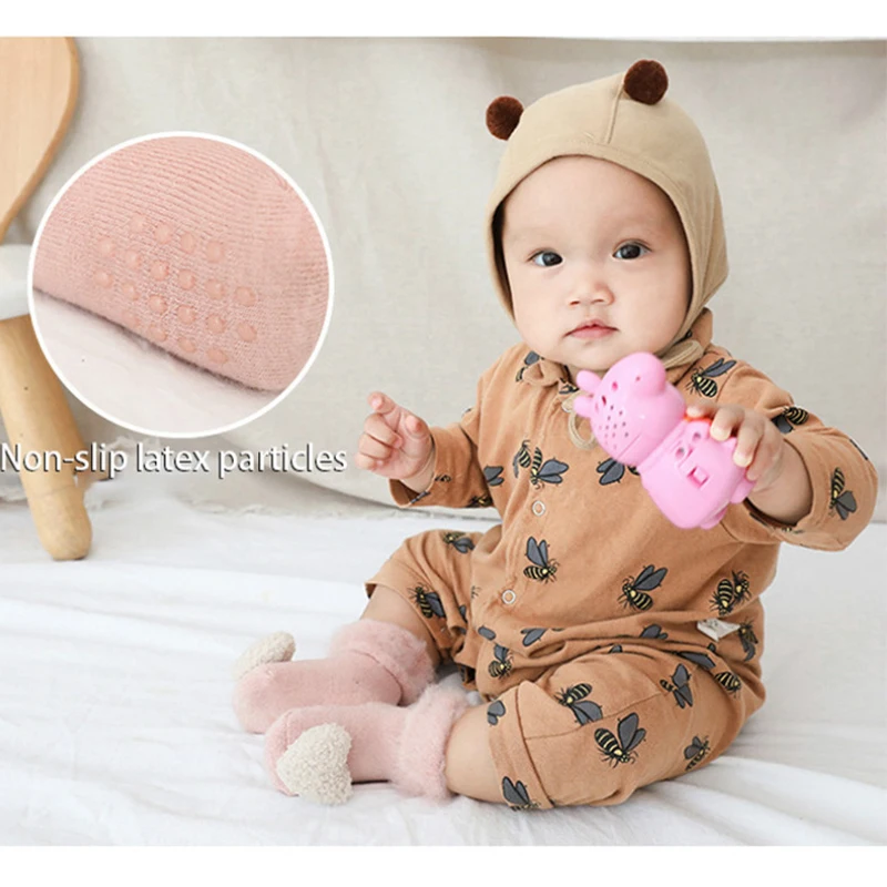 Cute Baby Socks Stereo Doll Socks Autumn Winter Mid Stocks Velvet Thickening Brush Furry Newborn Floor Socks 0-18 months