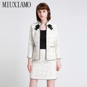 

MIUXIMAO Newest Fall Winter Suit 2019 Runway Designer Blazer Jacket Women's Lion Gold Buttons Overcoat Suit Vestidos
