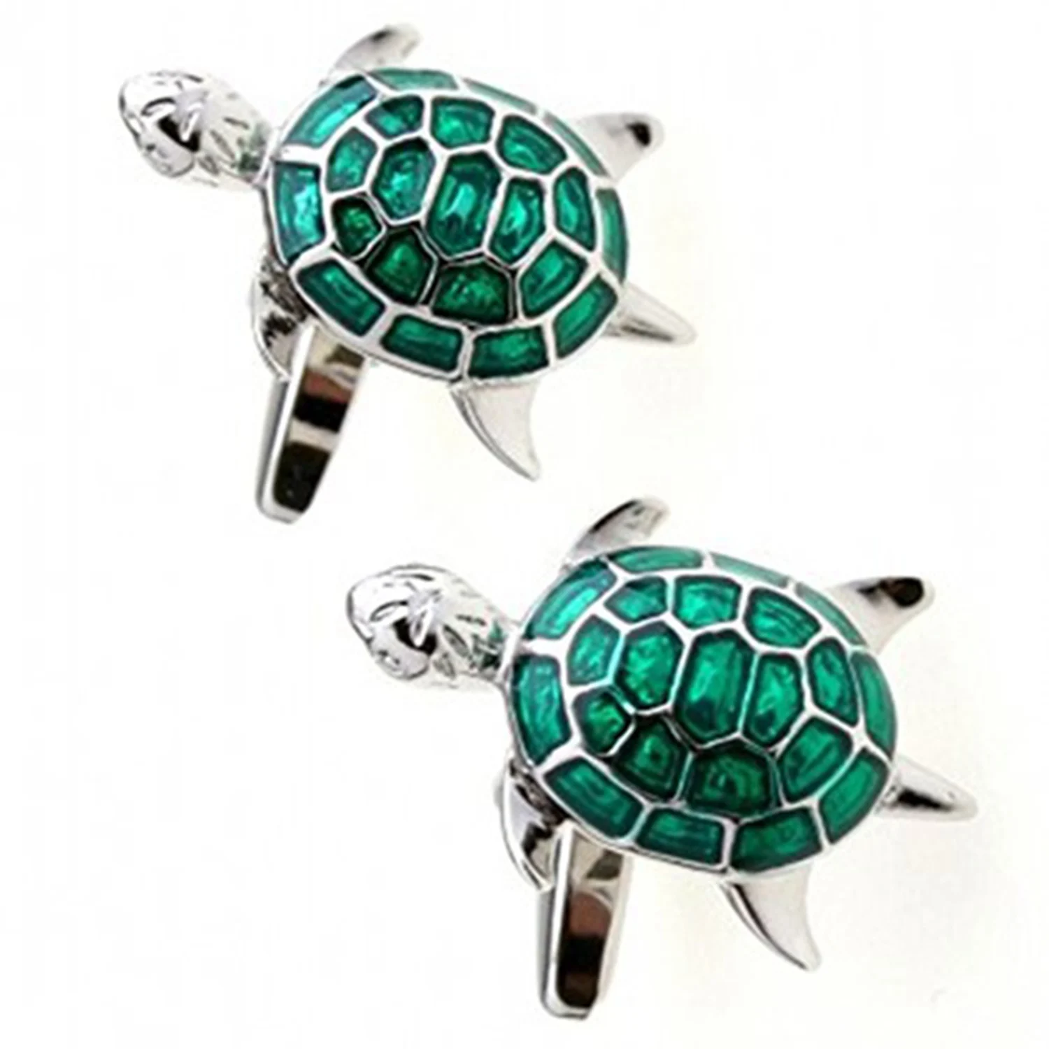 2 Pair Cufflinks: 1 Pair Fashion Band Drums Shirt Cufflinks(Red+ Silver)& 1 Pair Creative Green Turtle Modelling Cufflinks M