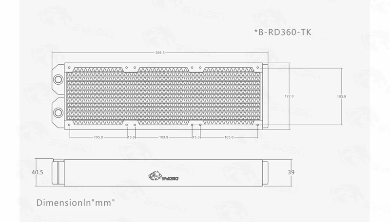 Bykski 38 мм толщиной 360 мм 2 полы радиатор медный компьютер вода охлаждающая жидкость теплообменник используется для 3*12 см вентиляторы