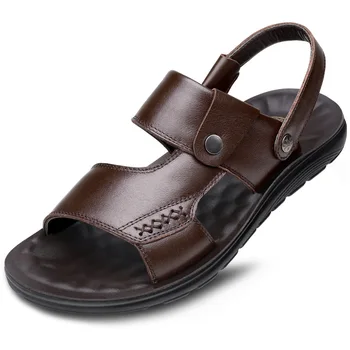 

2020 New Men Sandals Genuine Split Leather Men Beach Shoes Brand Men Casual Shoes Men Slippers Sneakers Summer Shoes Flip Flops