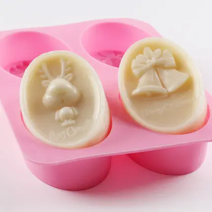 4 even Christmas Deer Bell Silicone Mold Soap mold Christmas Diy Making Soap Mould cake decoration mold