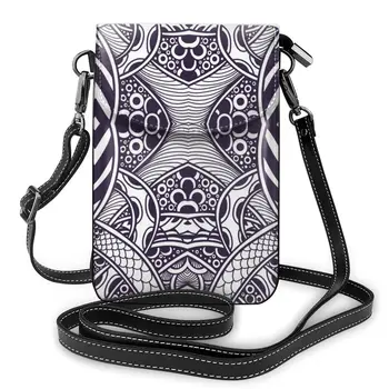 

OLN Women Messenger Shoulder Straps Bag Abstract Zen Tangle Pattern Card Holders Cell phone Pocket Handbag Ladies Phone Purse