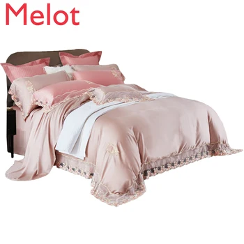 

High-End Lace Embroidery Four-Piece Luxury Double-Sided Tencel Quilt Cover bedroom comforter set bed sheets luxury