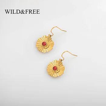 

Wild&Free Vintage Irregular Round Dangle Earrings For Women Colorful Stone Flower Shape Metal Earrings Jewelry Gift