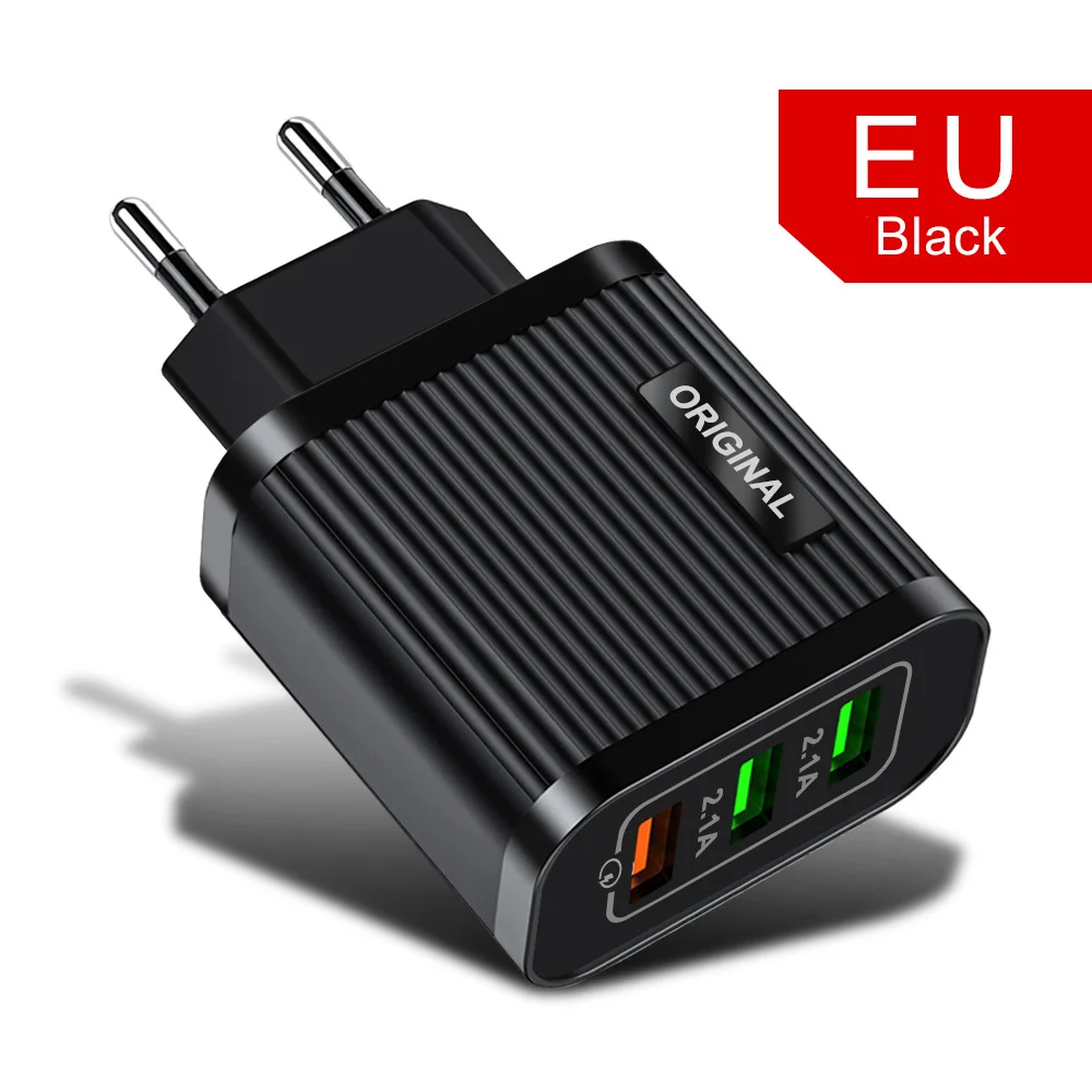 Быстрая зарядка QC 3,0 4,0 3 порта USB зарядное устройство для iPhone 11 X samsung Xiaomi супер быстрый дорожный настенный адаптер зарядного устройства для мобильного телефона - Тип штекера: black