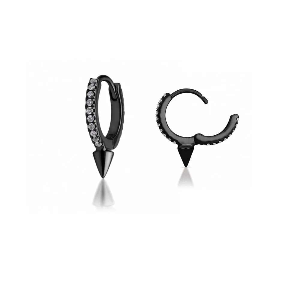 Altruist 925 Sterling Silver 9MM Middle Spike Hoops Huggie Women Earring Clips Crystal CZ Zircon Loops Ring Circle Jewelry