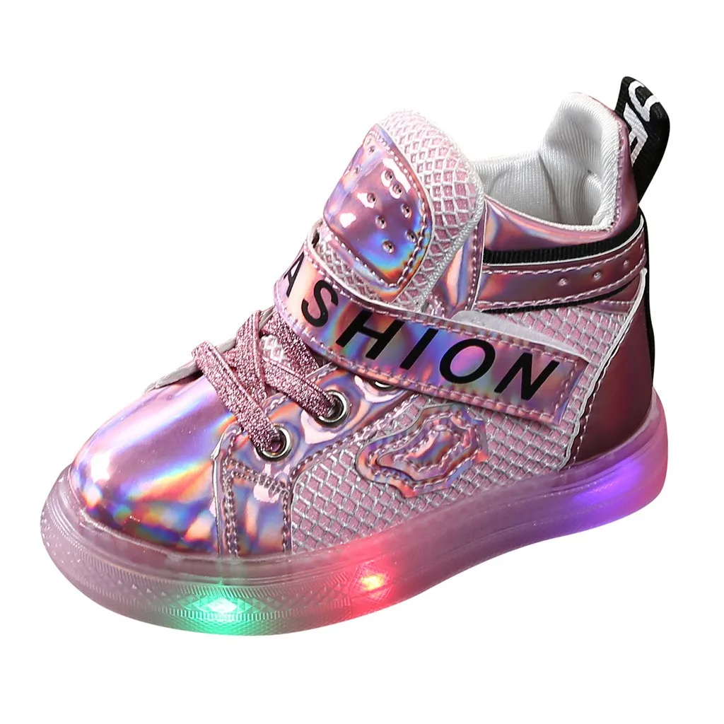 Детские светящиеся кроссовки; дышащие кроссовки для девочек; светящаяся обувь для маленьких детей; светодиодный кроссовки; спортивные кроссовки для бега; шикарные короткие ботинки - Цвет: Pink