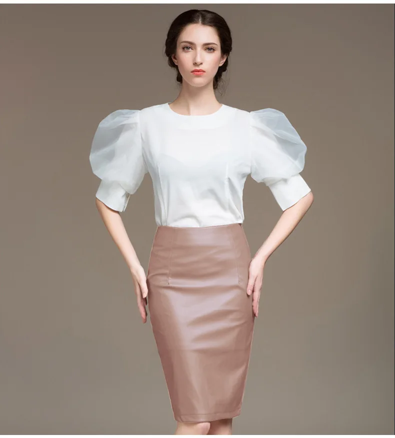 5169 Beige 3XL 4XL Женская юбка из искусственной кожи, большие размеры, Осень-зима, сексуальные юбки из искусственной кожи с высокой талией, женская модная юбка-карандаш с поясом - Цвет: 5169 Beige