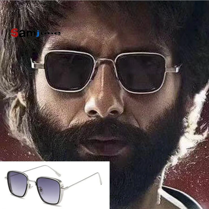 Samjune Роскошные Kabir Singh индийские солнцезащитные очки в стиле фильма Мужские квадратные золотые рамки крутые солнцезащитные оттенки фирменный дизайн красные очки для мужчин UV400