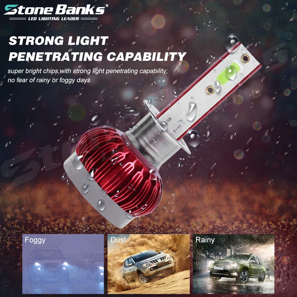 Stone Banks H1 светодиодный автомобилей головной светильник лампы 20000 люмен супер светодиодный светильник лампы для авто 80 Вт 2 стороны COB Turbo противотуманная фара 12V 24V