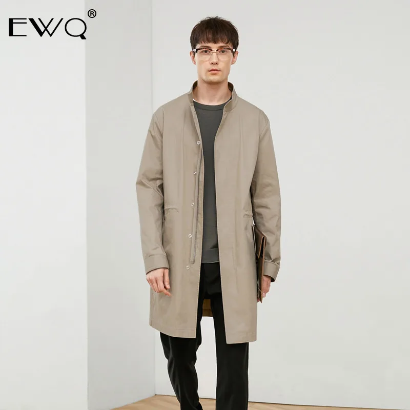 EWQ/осень-зима, длинный рукав, стоячий воротник, длинные карманы, Свободное пальто, Мужской винтажный стиль, индивидуальные куртки FT187