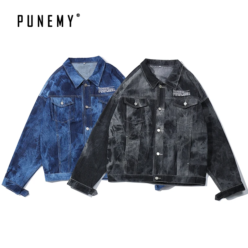 

Men Denim Jackets Vintage Washed Marble Pattern Hip Hop Harajuku Streetwear Outwear Coats Kanye Swag Leisure Man's Denim Jackets
