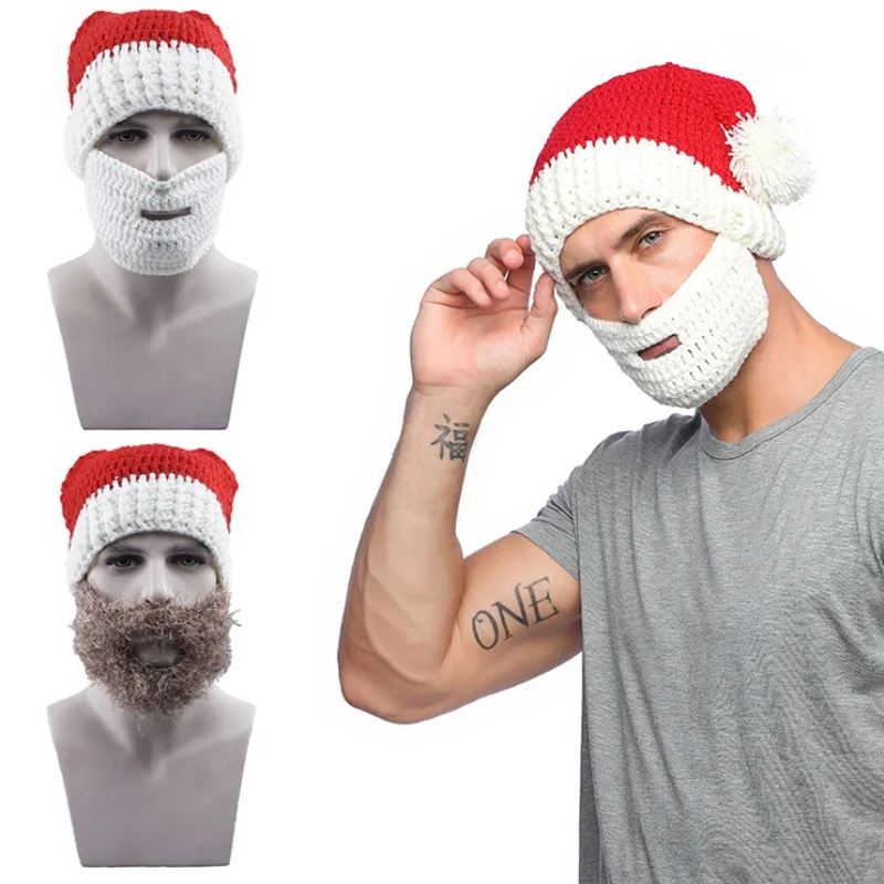 New Stubble Populous Beard Beanie Hats Winter Funny Knit Hat And Fake Beard Facemask Funny Knit Hat With Fake Beard