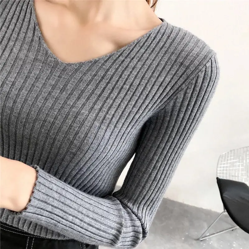 S-3XL свитер для женщин, зимний теплый сексуальный топ с v-образным вырезом, Женский однотонный топ, Женский Повседневный свитер размера плюс, женская одежда