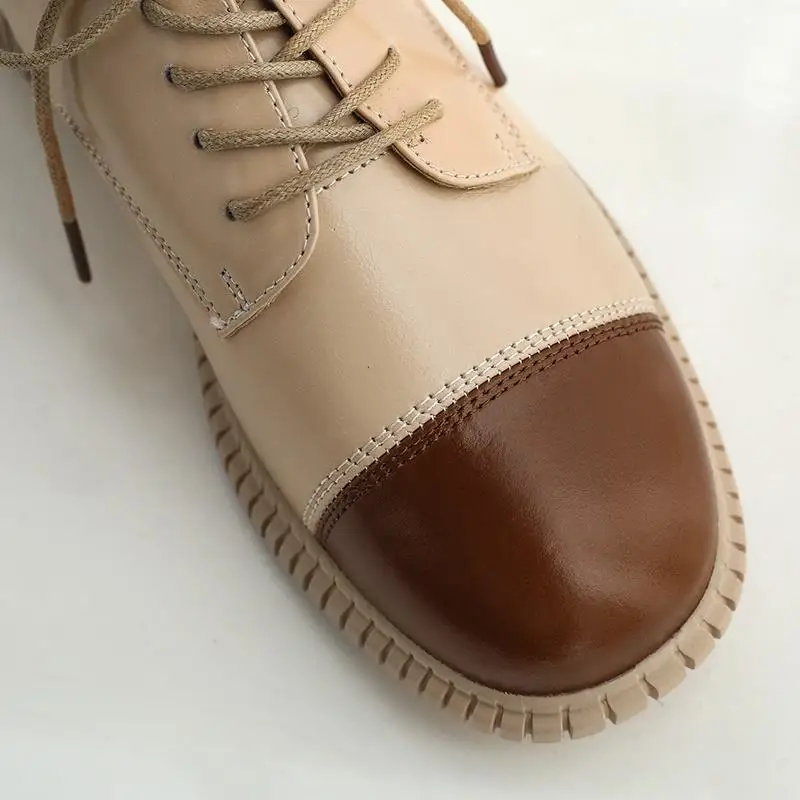 ALLBITEFO simple style natural genuine leather leisure high heel shoes lace up spring autumn casual women shoes high heels