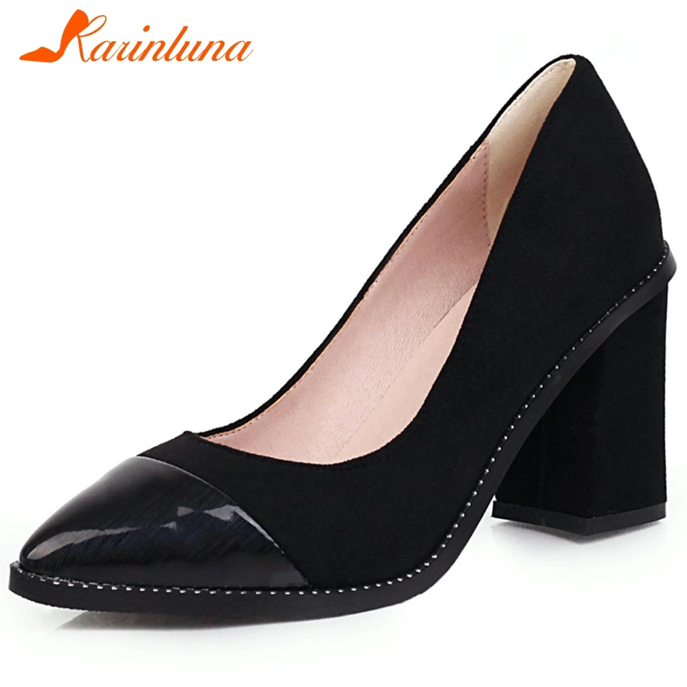 

Karinluna 2020 Hot Sale Square High Heels Concise Shoes Woman Pumps Female Pointed Toe Slip-On Office Lady Shoes Women Pumps