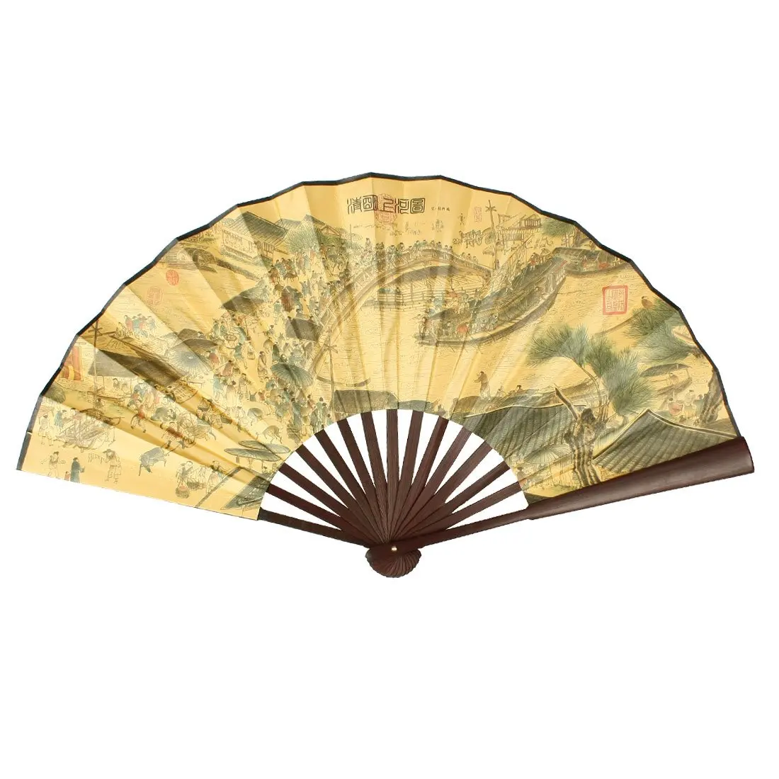 

24.4" Open Width Chinese Character Print Bamboo Ribs Folding Hand Fan for Men