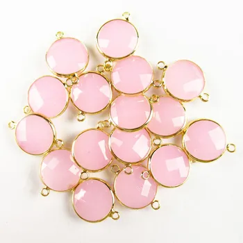 

10Pcs Beautiful Faceted Wrapped Rose Quartzs Round Connector Pendant Bead 15x6mm 31BBS