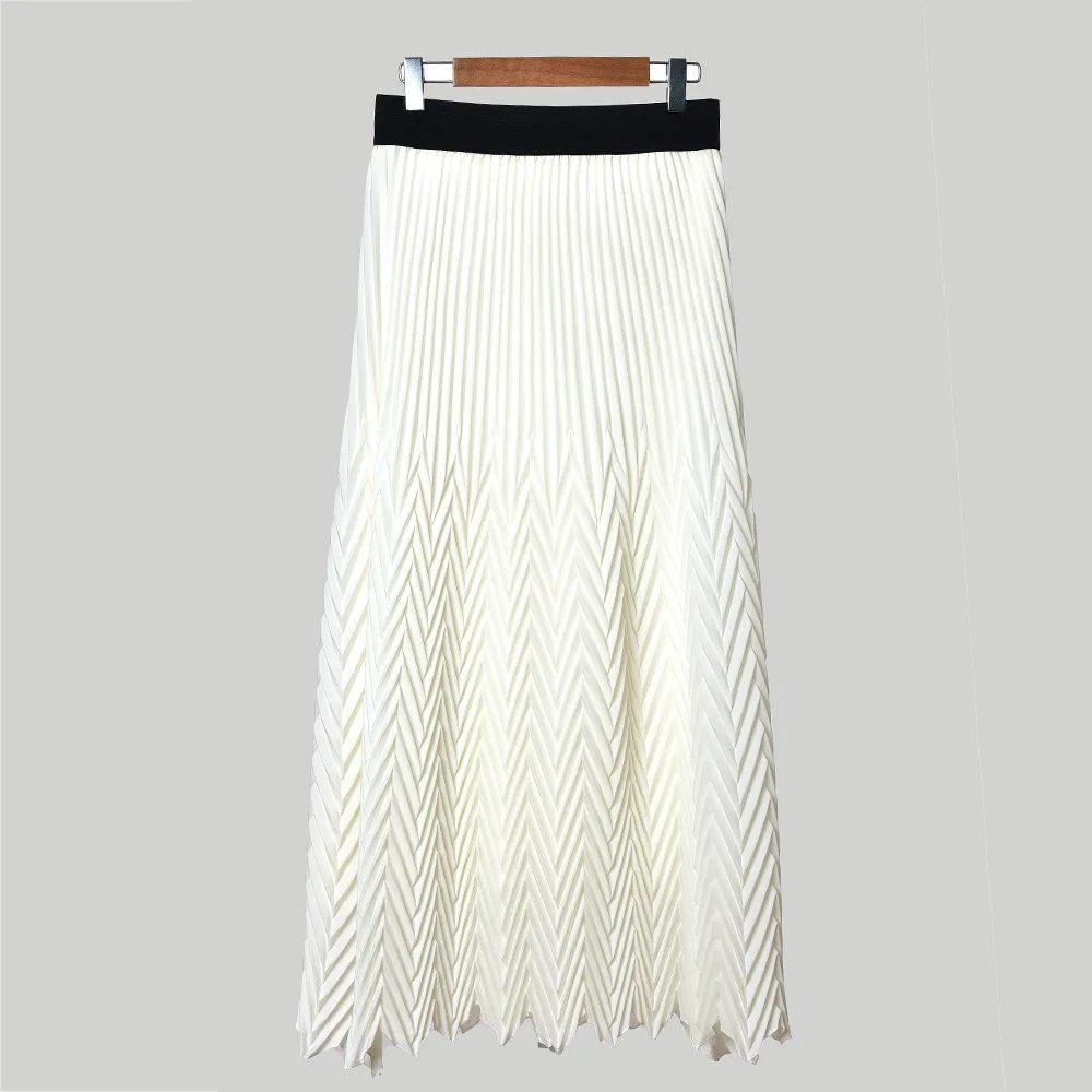 

2020 Spring And Summer New Style Elegant Ladies' Elastic Waist Medium-length Herringbone Pleated Skirt Women's 97006