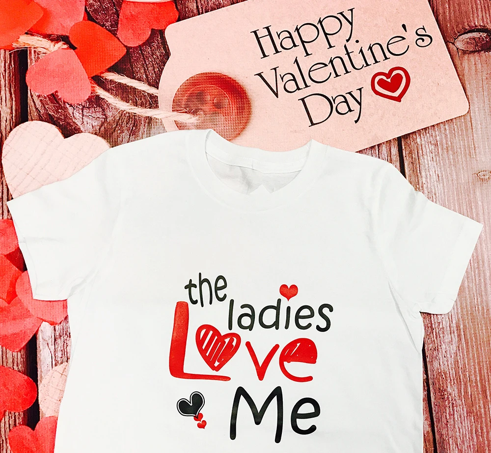Детская футболка на День святого Валентина с надписью «Ladies Love Me» крутые футболки на День святого Валентина для мальчиков футболка с короткими рукавами и надписью «Love» для маленьких мальчиков забавная футболка