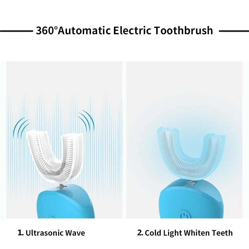 360 звуковая электрическая зубная щетка для детей и взрослых, автоматическая электрическая зубная щетка для детей, u-образная щетка, холодный светильник, отбеливатель зубов
