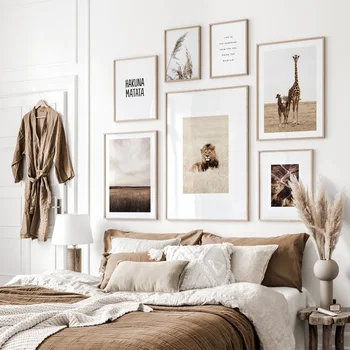 

Grassland Animal Lion Wall Art Canvas Poster Yellow Wheat Print Painting Nordic Quote Picture on The Wall Landscape Home Decor