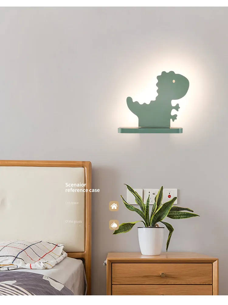 LED Wall Lamp Modern Cartoon Children's Kid Bedroom Lighting Creative Sconces Cute Pink Dinosaur Warm Bedside Indoor Decor Light