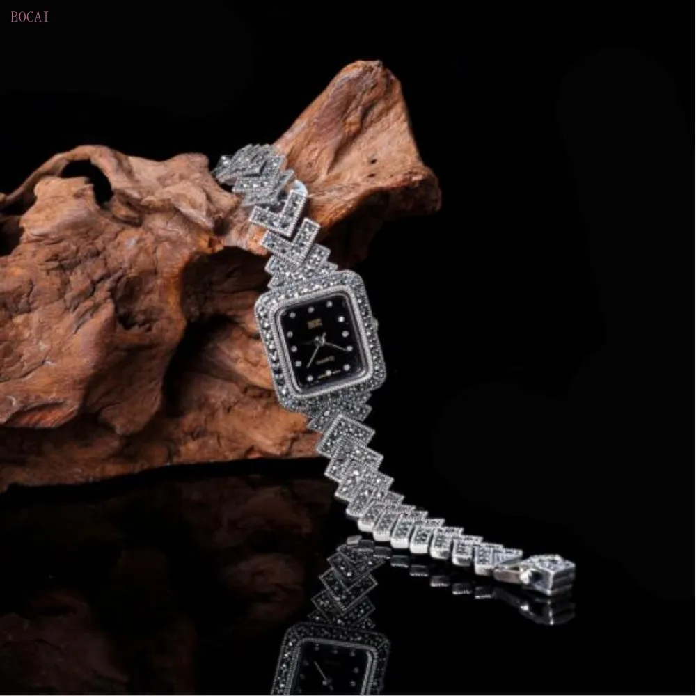 Серебро 925 S925 чистое серебро чисто ручная работа женский браслет Бизнес часы браслеты для мужчин и женщин стиль мода
