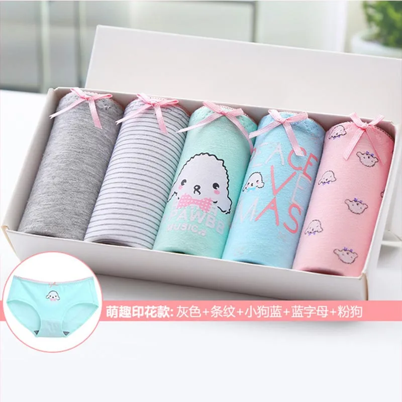 Kawaii студенческие девушки в трусиках нижнее белье для подростков хлопок белье бесшовные полосатые трусики милые женские трусы средней талией трусики - Цвет: As shown