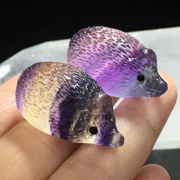 

1pc Natural Quartz Crystal skull Carved Rainbow fluorite Hedgehog stone healing