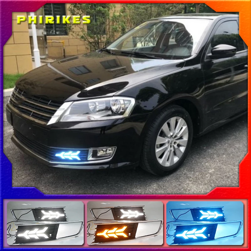 

1 Pair For Volkswagen VW Lavida 2013 2014 with Yellow Trun Signal Light Blue Night Lamp LED DRL Daytime Running Light