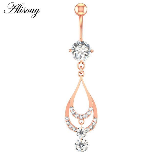 1pc Flower Heart Dangled Belly Navel Piercing Button Ring 14G Stainless Steel CZ Crystal Opal Ombligo Woman Body Jewelry