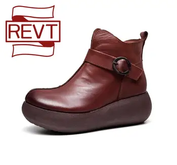 

REVT Women's shoes 2020 autumn new fashion retro soft sole top layer cowhide single shoes women handmade leather casual shoes
