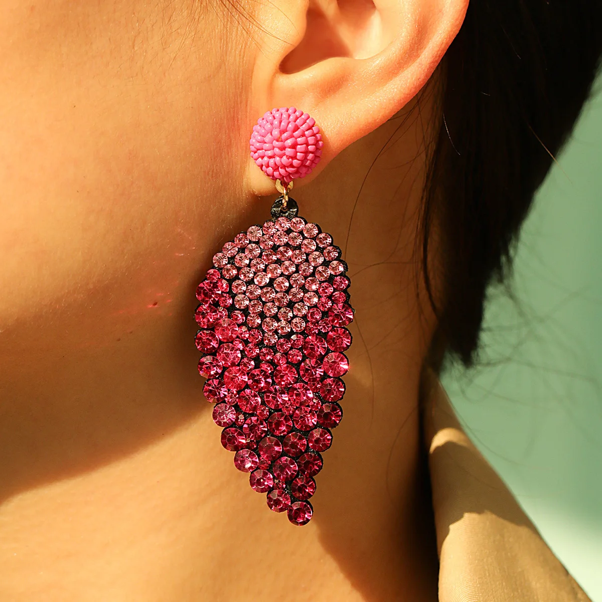 New Arrival Women Shiny Pink Zircon Leaf Stud Earrings Personalized Fanshion Accessories Female Earrings Gifts 2