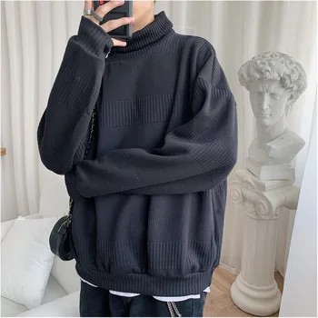 

2019 Autumn Korean Men's Long-sleeved European And American Semi-high Collar Solid Color Loose Casual Sweater