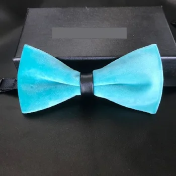 

2020 New Fashion Designer Men's Bow Ties Double Fabric Velvet Solid Color Bow Tie Wedding Banquet Butterfly Tie with Gift Box