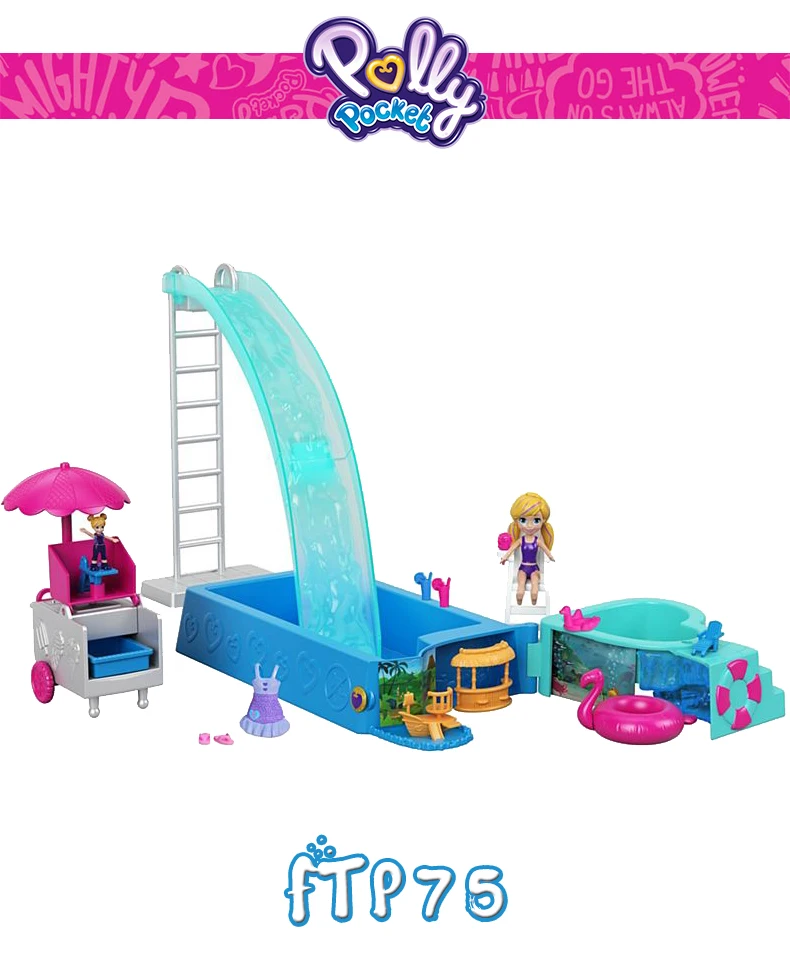 Оригинальные Polly Pocket, Новое поступление, куклы для девочек, мини-игрушки, маленький мир, летний праздник, парк, Splashtastic, бассейн, сюрприз, игрушки FTP75