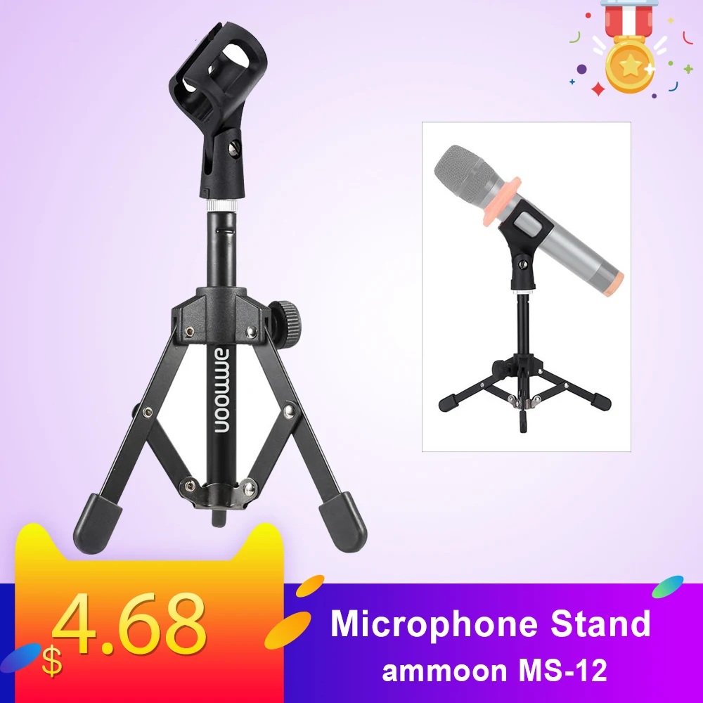 

ammoon MS-12 Mini Foldable Adjustable Desktop Tripod Microphone Stand with MC3 Mic Clip Holder Bracket