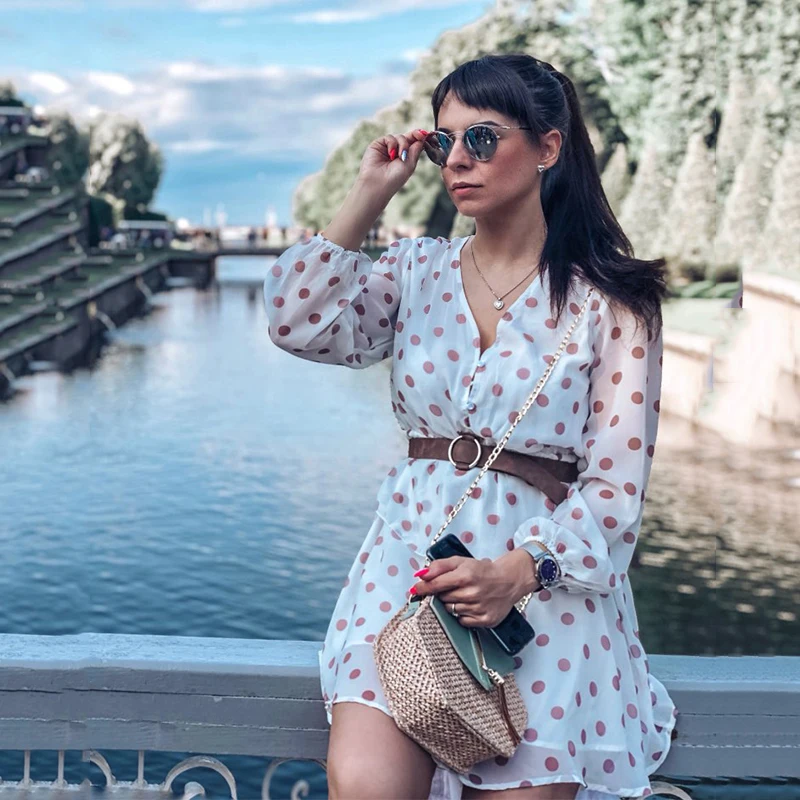 Женское винтажное платье в горошек Foridol элегантное короткое шифоновое с