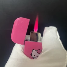 

Pink Kt Cat Lady Lighter Pink Flame Turbocharged Butane Gas Windproof Cigarette Lighter Cigarette Accessories Small Gifts