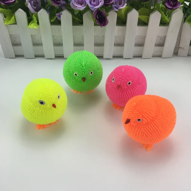 Cute Chickens Squidgy LED Flashing Puffer Ball Squeeze Stress Relieve Kids Toy 3