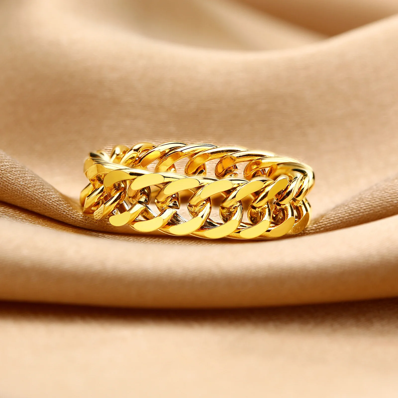 Mens Used Gold Ring Miami Cuban Link Chain Ring For Men 14K Yellow