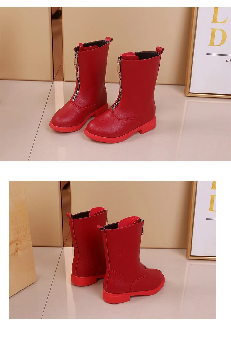 Детские Ботинки martin с высоким берцем; Детские платья для девочек; обувь на молнии спереди; вечерние зимние Бархатные кожаные ботинки для девочек; Лидер продаж; C09012
