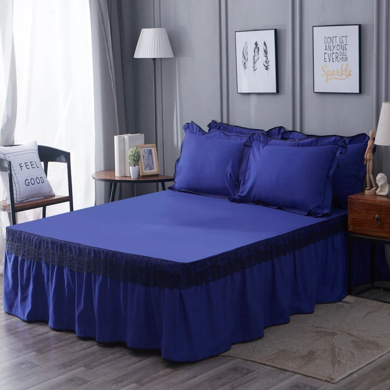Однотонная Нескользящая юбка для кровати покрывало простыня с кружевным краем