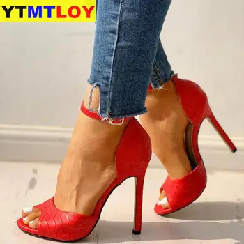 

Women Sandals T-strap High Heels Chaussures Femme Sexy Stripper Shoes New Peep Toe Summer Snake Pattern Peep Toe Gladiator